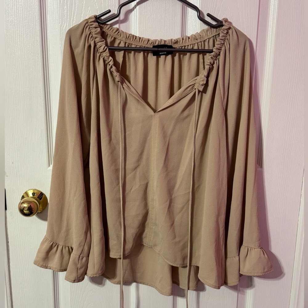 Vici Tan Ruffle Blouse- off the shoulder